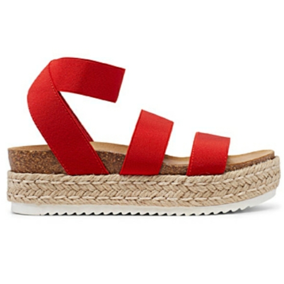 Shoes - Red Elastic Platform Espadrilles Sandals